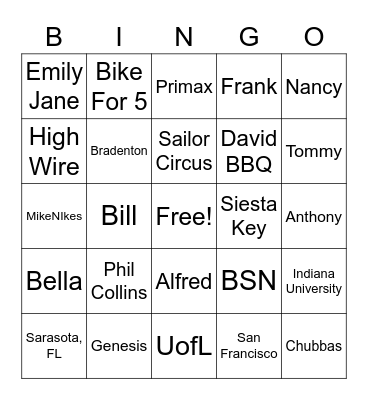 My Favorite Things Bingo Card