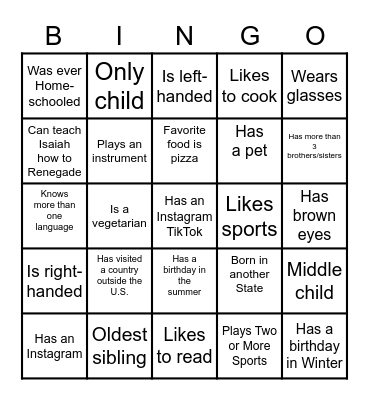 Leaders Club BINGO Card