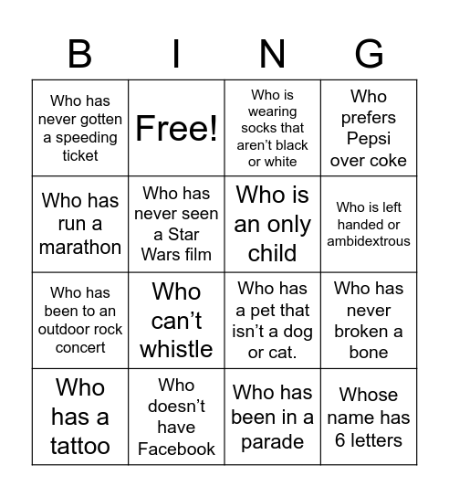 Find someone .. Bingo Card