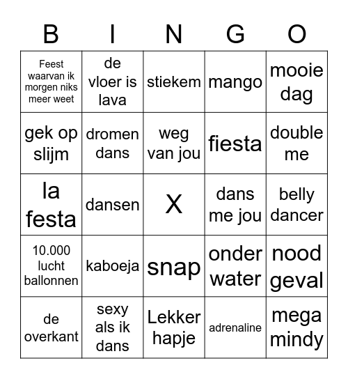 Muziek Bingo Card