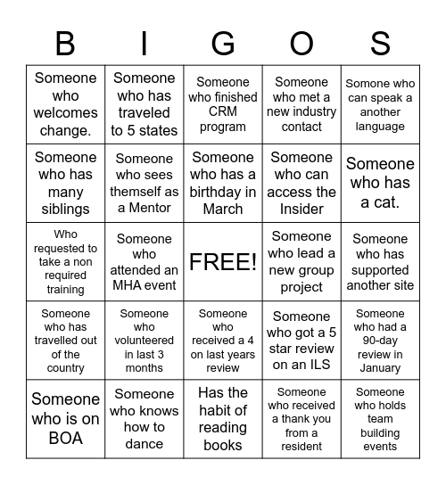 Core Values Bingo Card