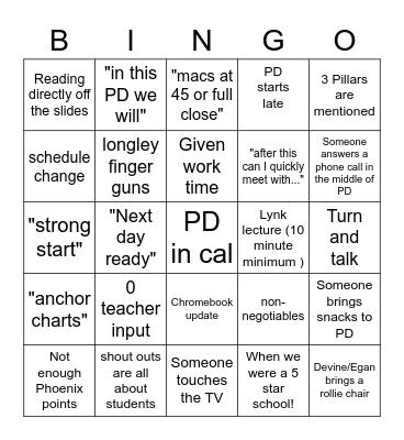 PD Bingo Card