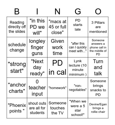 PD Bingo Card