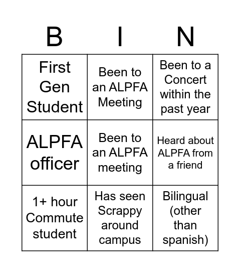 ALPFA Bingo Card