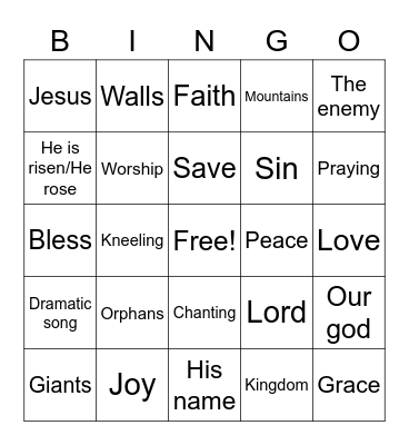 Jesus Songs Bingo Card