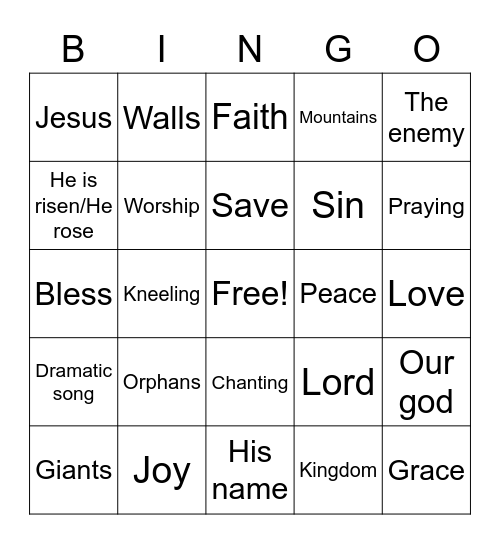 Jesus Songs Bingo Card