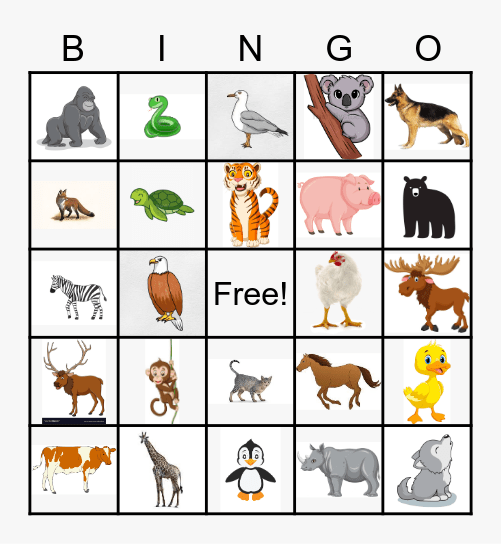 Animal Bingo Card