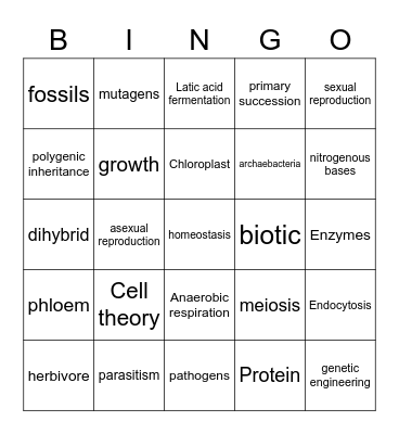 Biology EOC Review Bingo Card