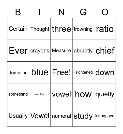 Sight words 1 Bingo Card