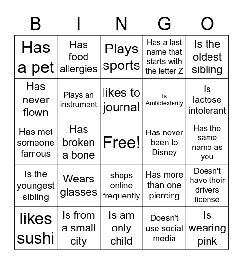 Find someone who... Bingo Card