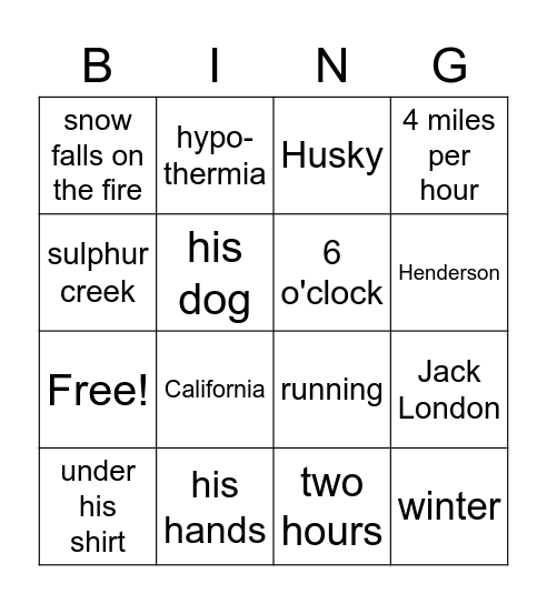 To Build a Fire Bingo Card