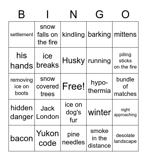 To Build a Fire Bingo Card