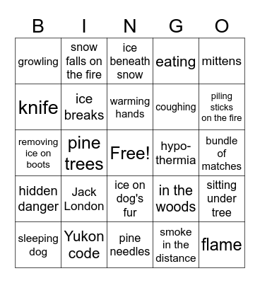To Build a Fire Bingo Card