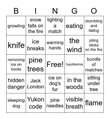 To Build a Fire Bingo Card