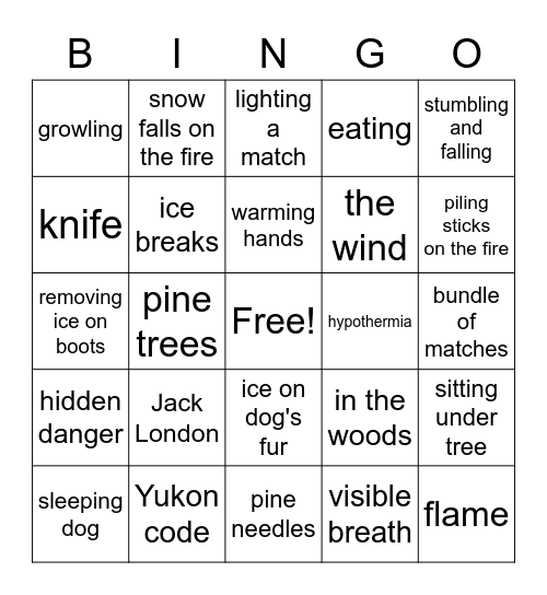 To Build a Fire Bingo Card