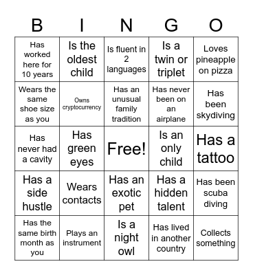 GET TO KNOW YOU BINGO! Bingo Card