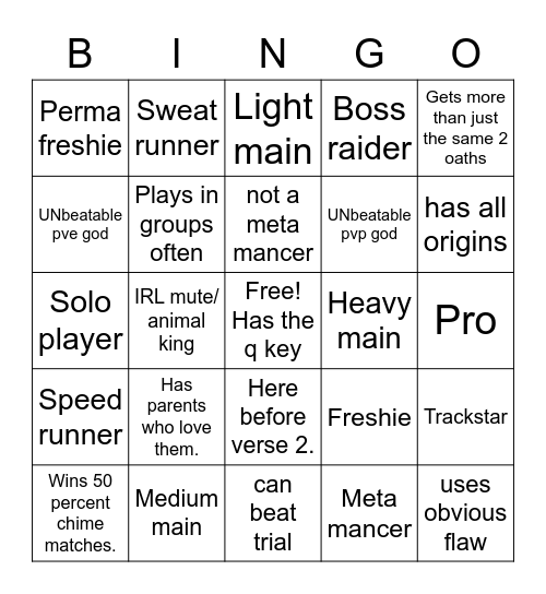 deepwoken player bingo Card