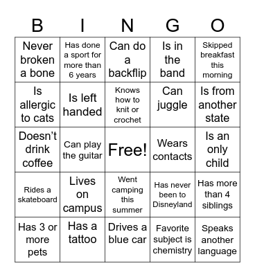 Icebreaker Bingo Card
