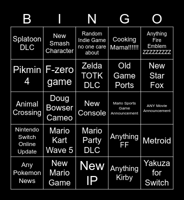 Nintendo Direct Bingo Card