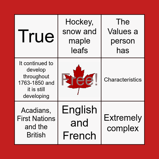 BECOMING CANADA Bingo Card