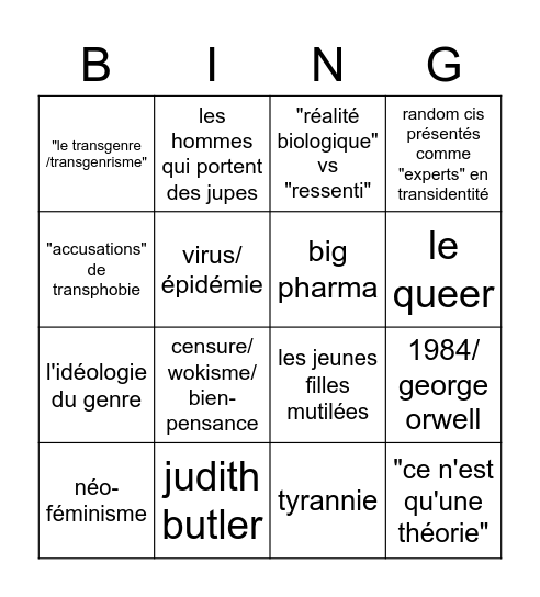 pov tu lis un article transphobe français Bingo Card