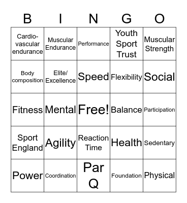 Healthy Active Lifestyles Bingo Card