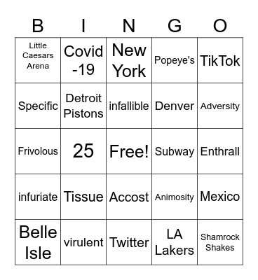 Vocab May 2023 Bingo Card