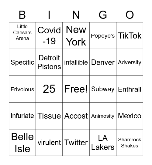Vocab May 2023 Bingo Card