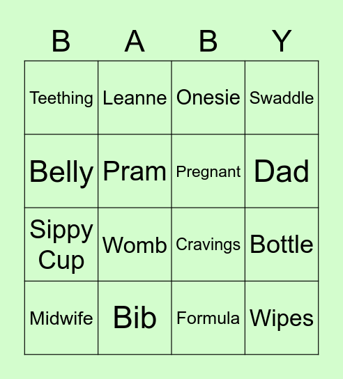 Leanne and Rafael's Baby Bingo Card