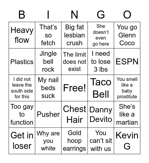 Mean Girls Bingo Card