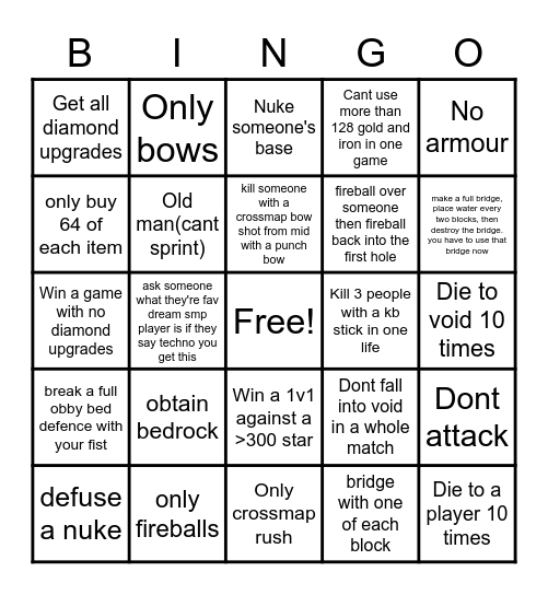 Bedwars Bingo Card