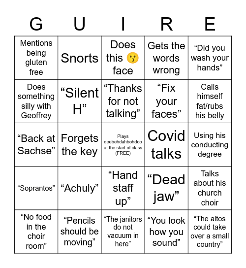 McGuireism Bingo Card