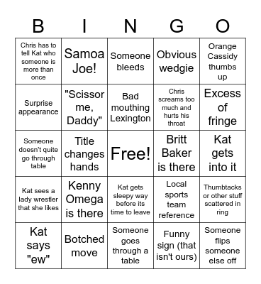 01/25/2023 AEW match Bingo Card