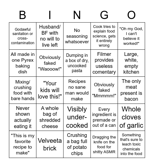 Oddly Specific TikTok Cooking Video Subgenre Bingo Card