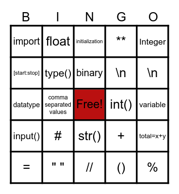 Python Bingo Card