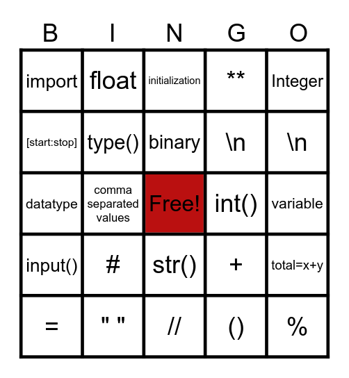 Python Bingo Card