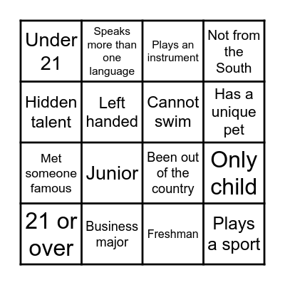 Matching Activity Bingo Card