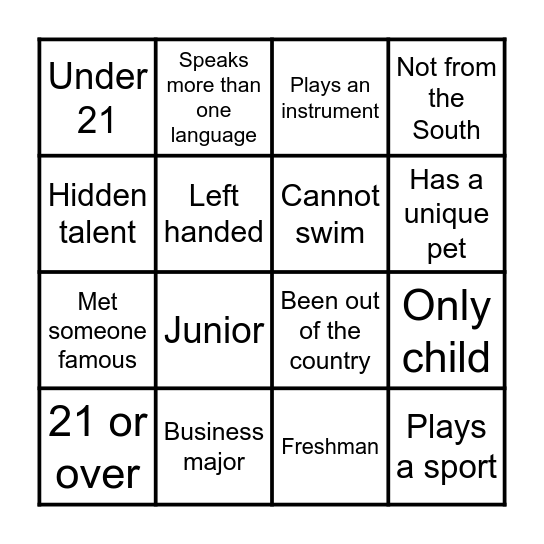 Matching Activity Bingo Card