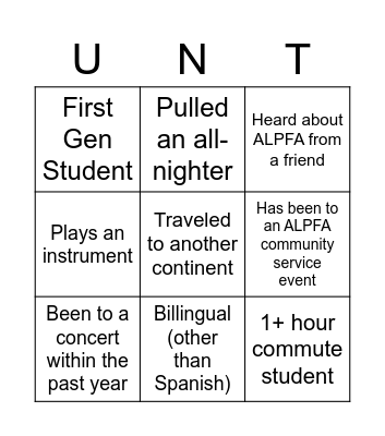 ALPFA Bingo Spring 2023 Bingo Card