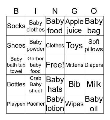 Baby Shower Bingo Card