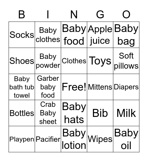 Baby Shower Bingo Card