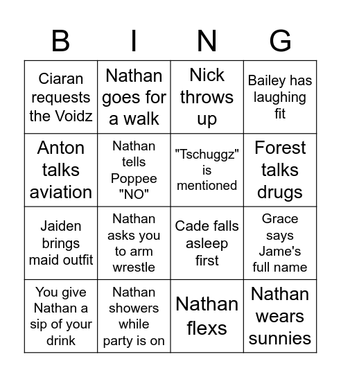 Nathan 21st Bingo Card