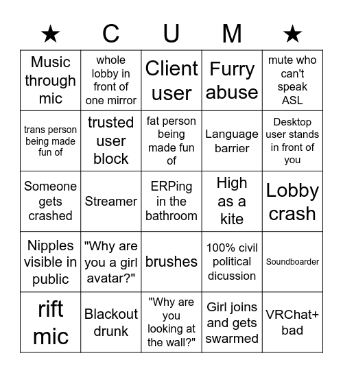 VRChat Bingo Card