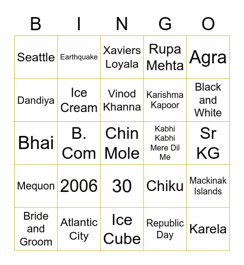 Sanjiv's 60th Birthday! Bingo Card