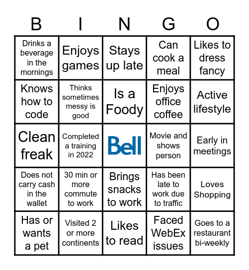 Start Of Year Awesomeness Bingo Card
