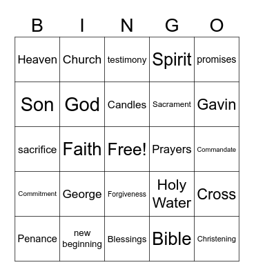 Christening Bingo Card