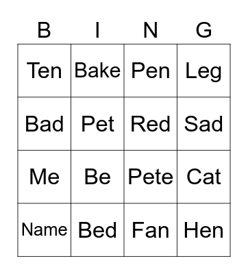 Letters A and E Bingo Card