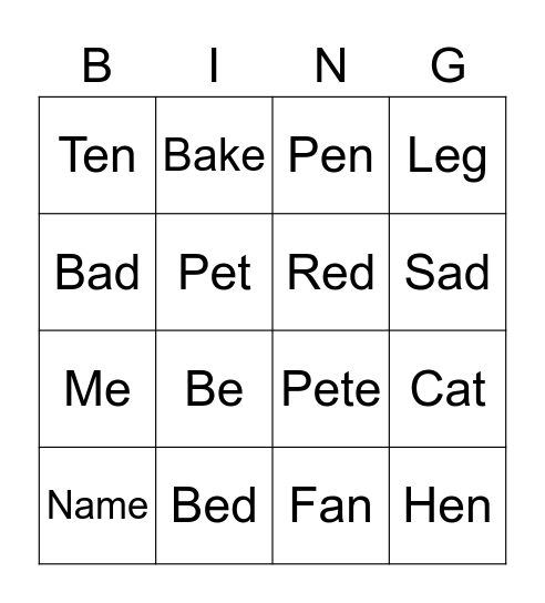 Letters A and E Bingo Card