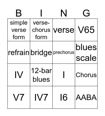 Songwriter's Bingo! Bingo Card