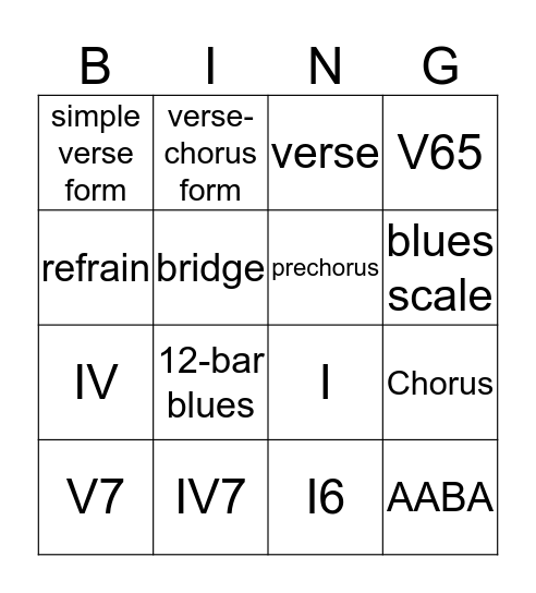 Songwriter's Bingo! Bingo Card